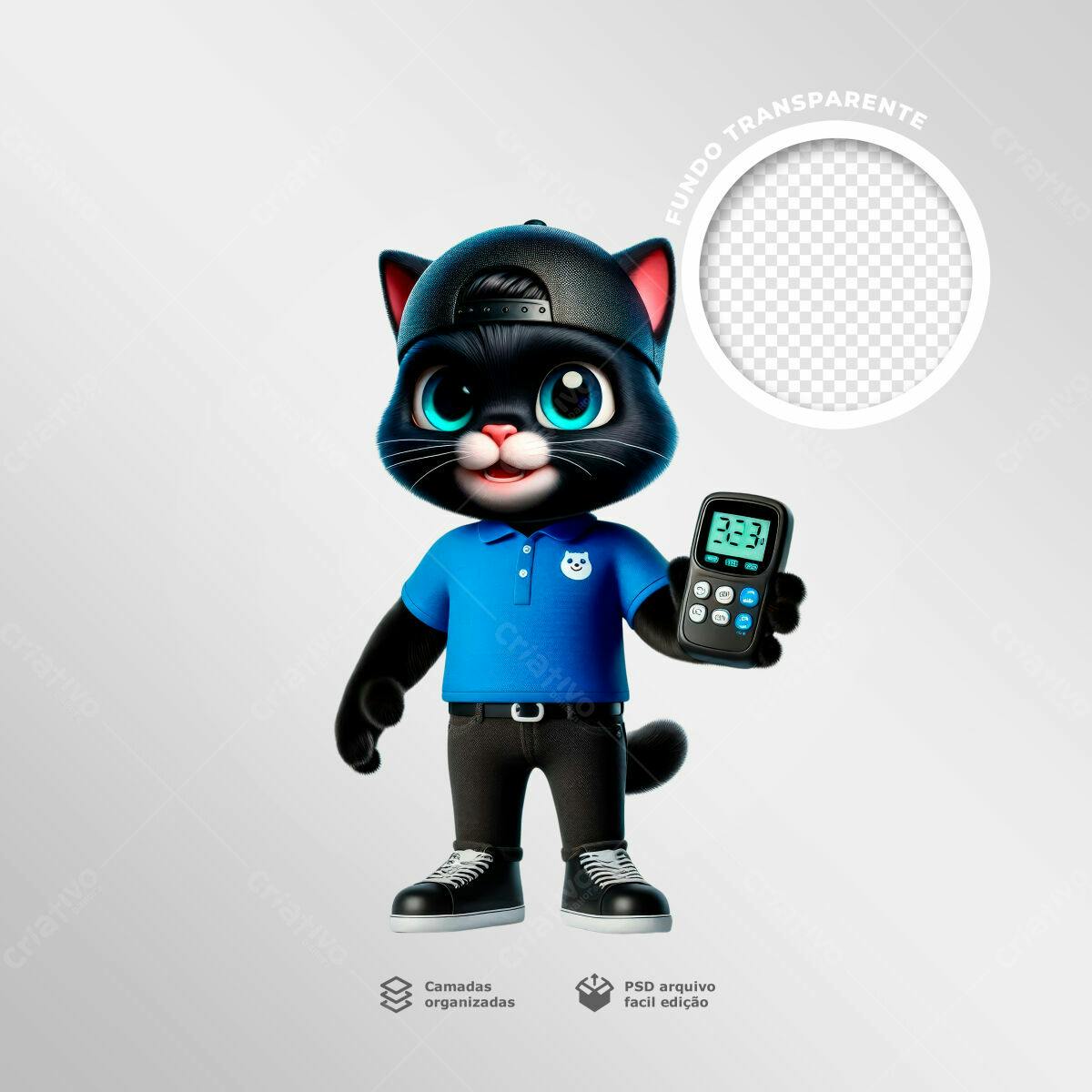 Mascote Gato Assistência Técnica PSD Editável