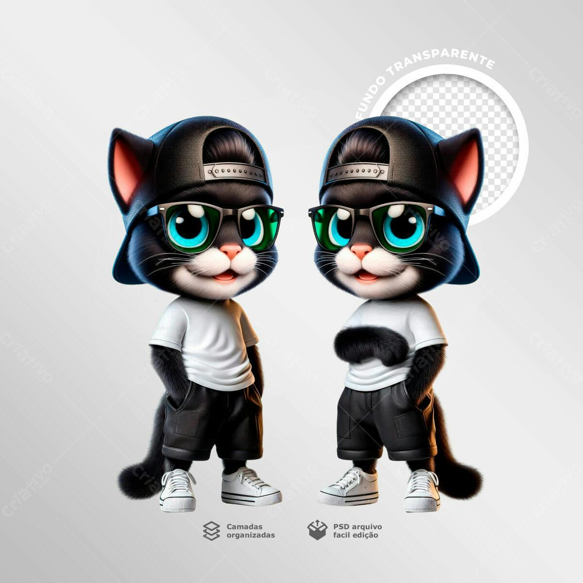 Personagem Gato estilo Hip Hop PSD Editável