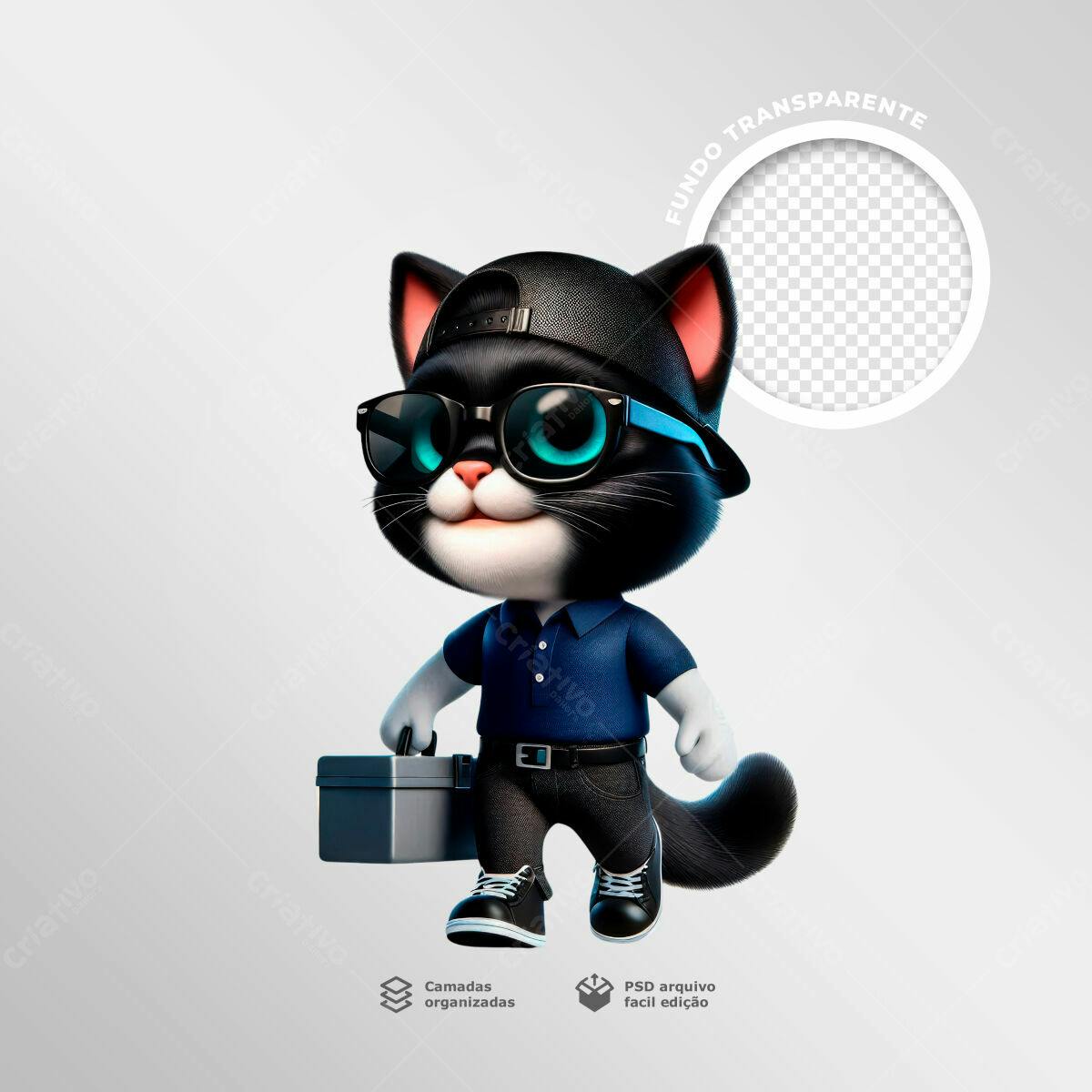 Mascote Gato Mecânico para Divulgação PSD Editável