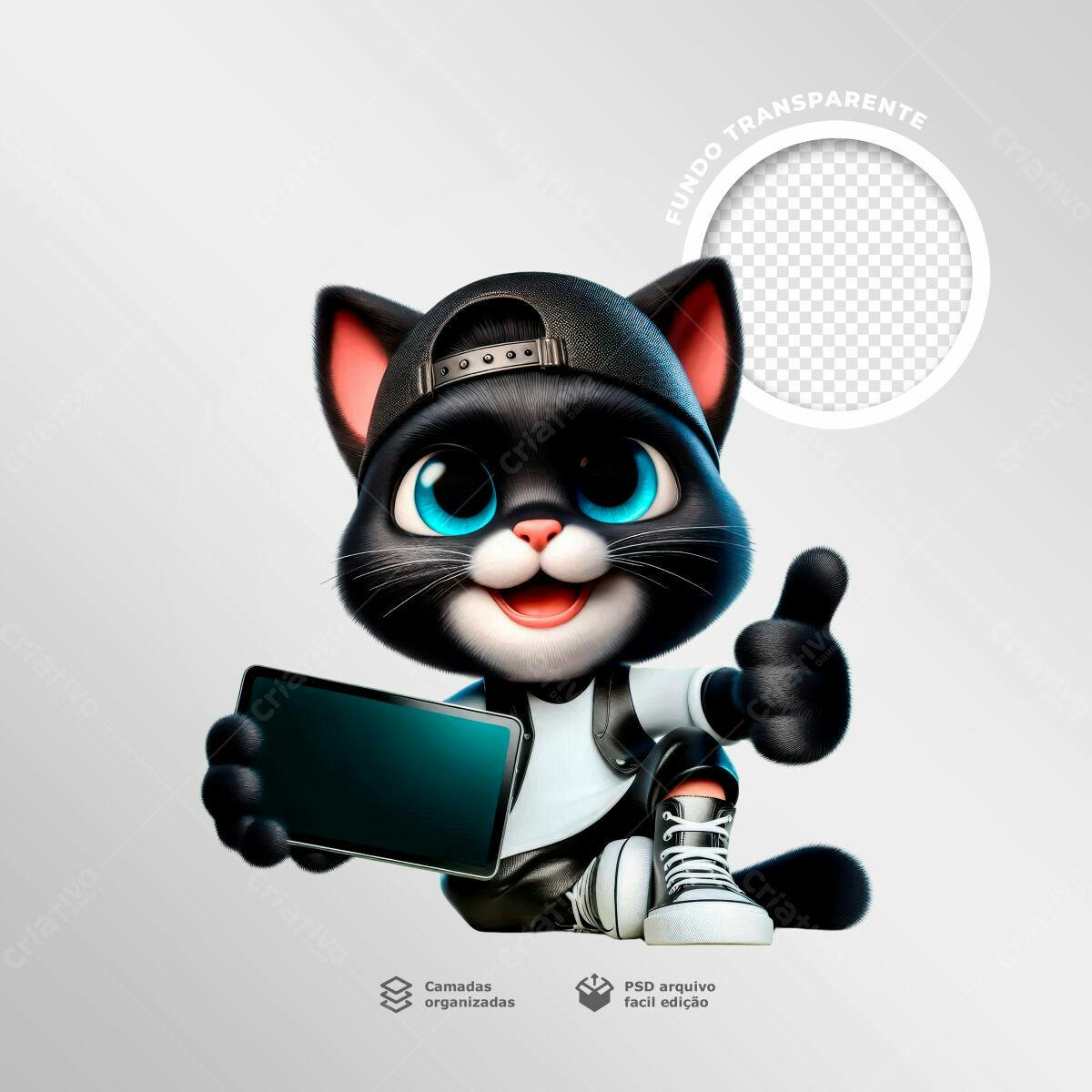 Modelo de Mídia Social com Gato Estiloso PSD Editável