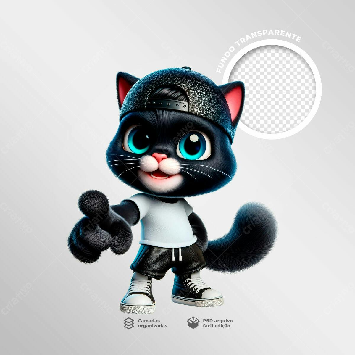 Mascote Gato Estilo Hip Hop PSD Editável