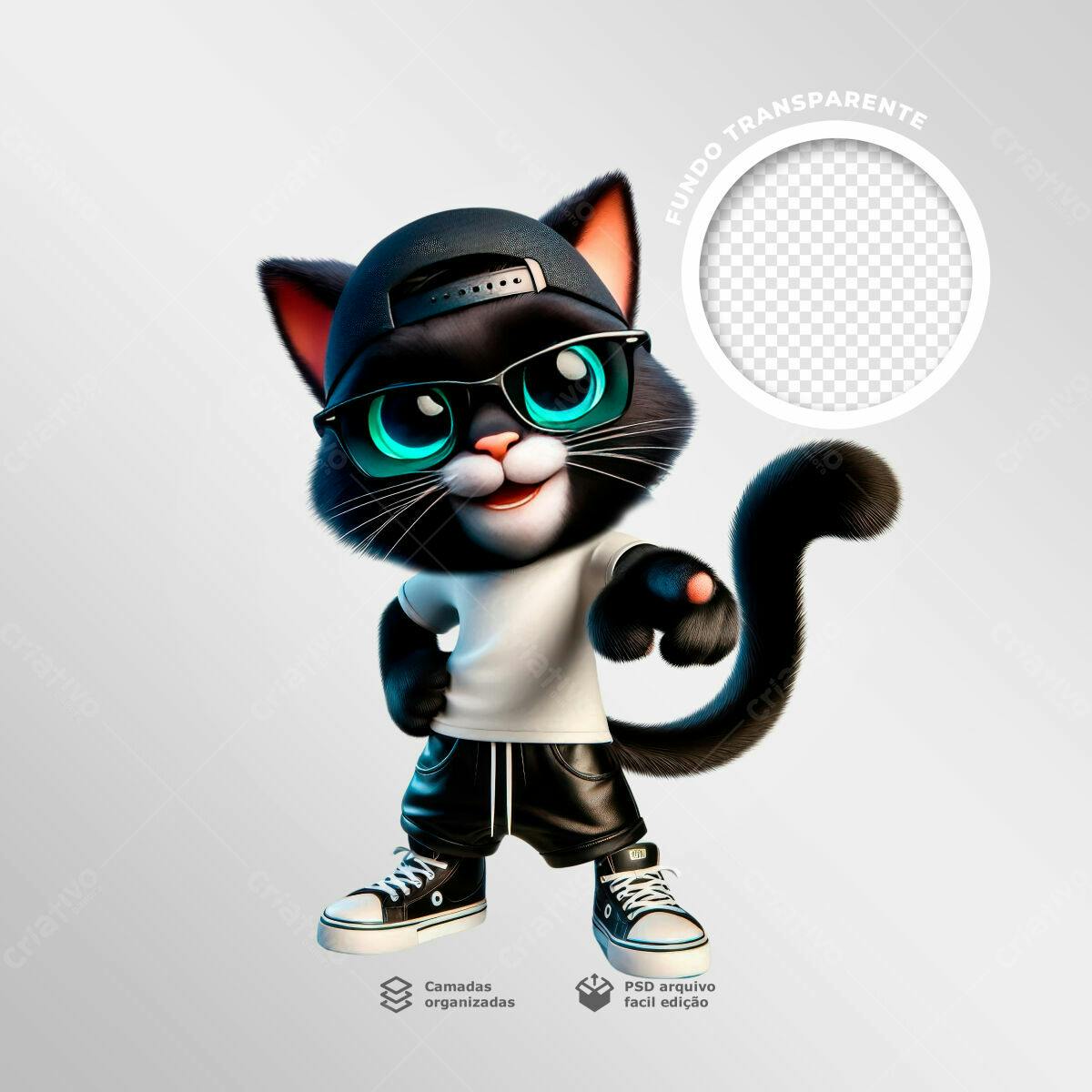 Personagem Gato Moderno para Redes Sociais PSD Editável