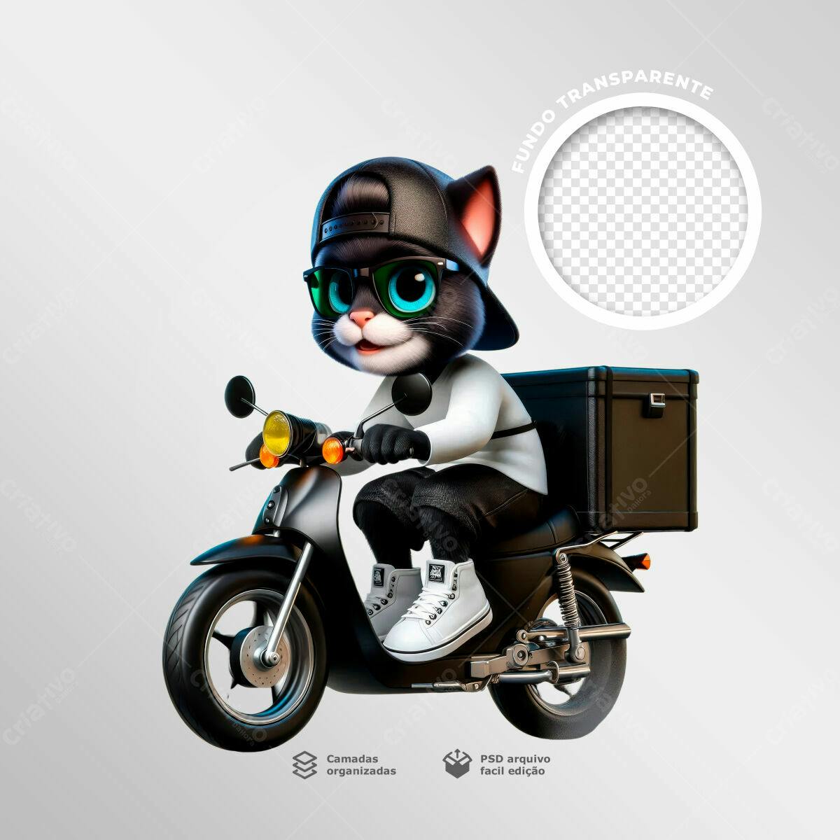 Banner Gato Entregador Moto PSD Editável