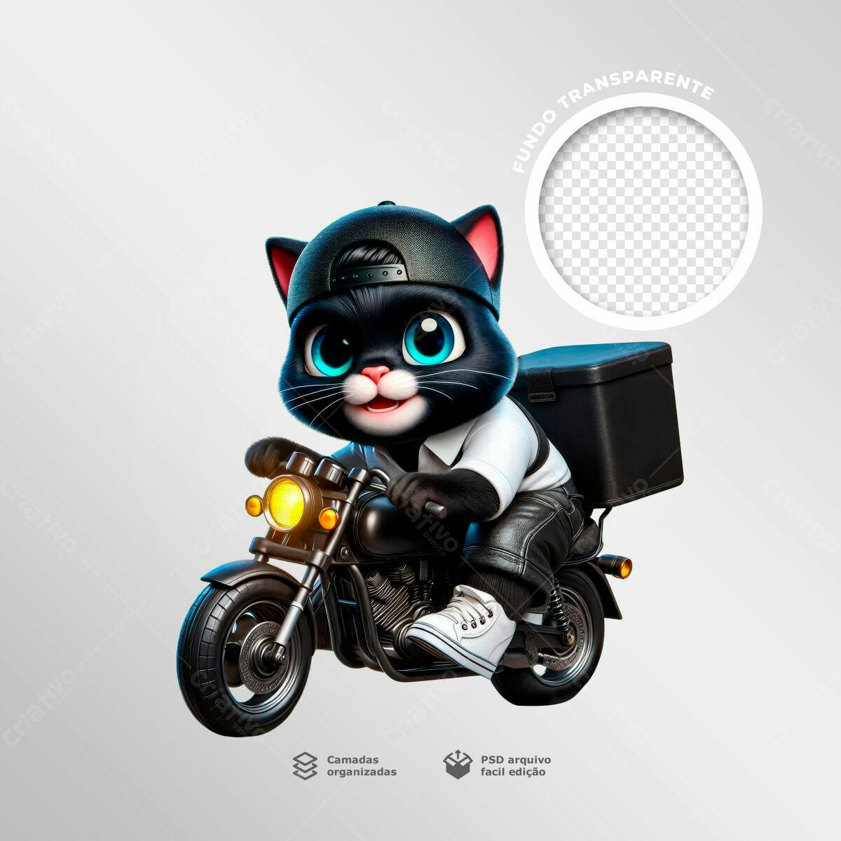 Gatinho Motoboy Delivery PSD Editável