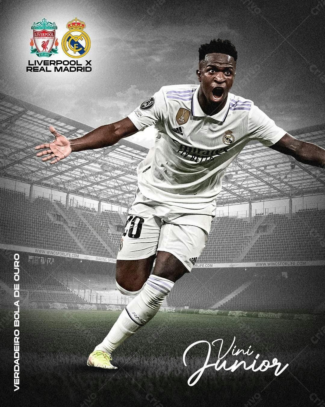 Poster Vini Jr. Liverpool x Real Madrid PSD Editável