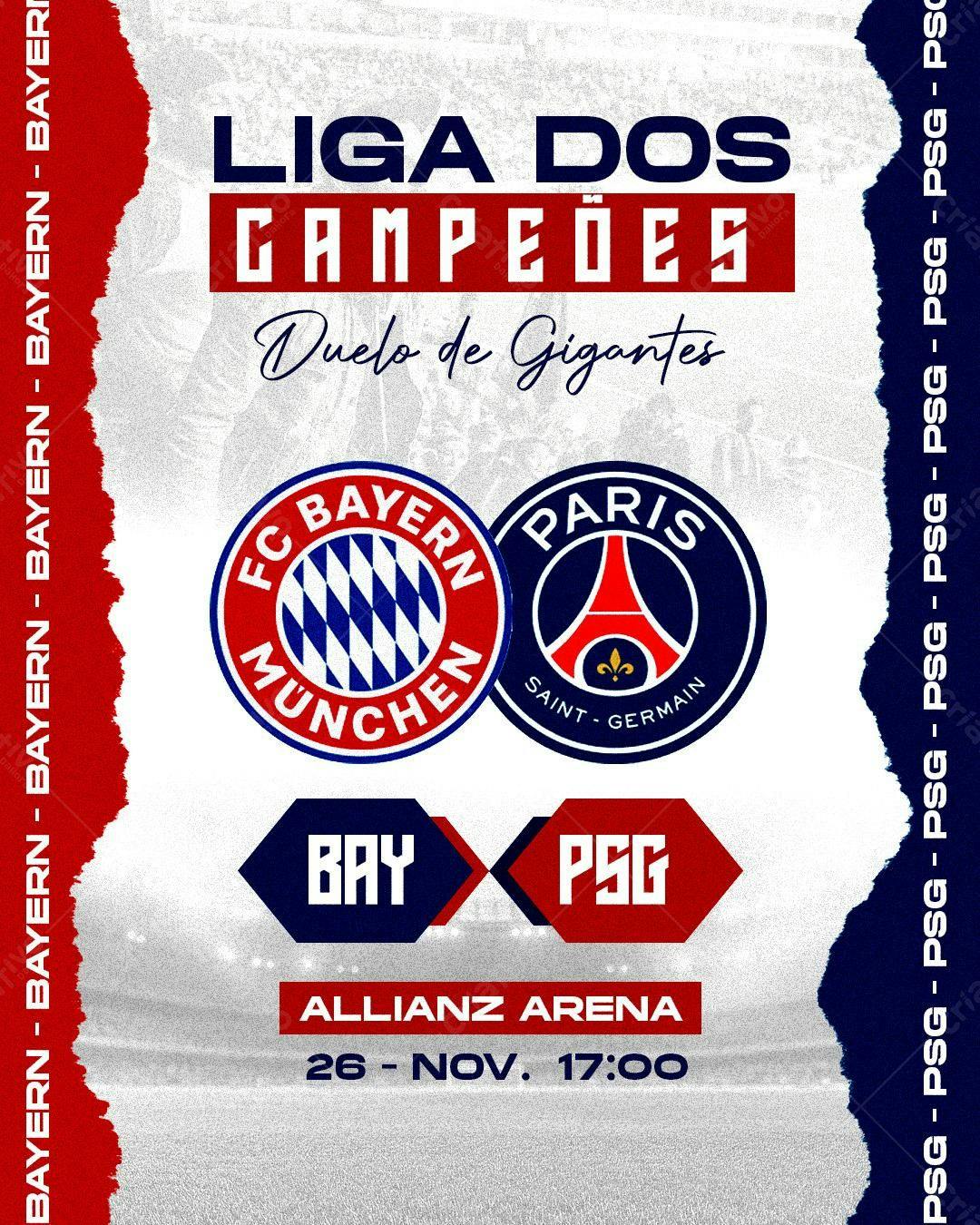 Flyer Bayern x PSG Liga dos Campeões PSD Editável