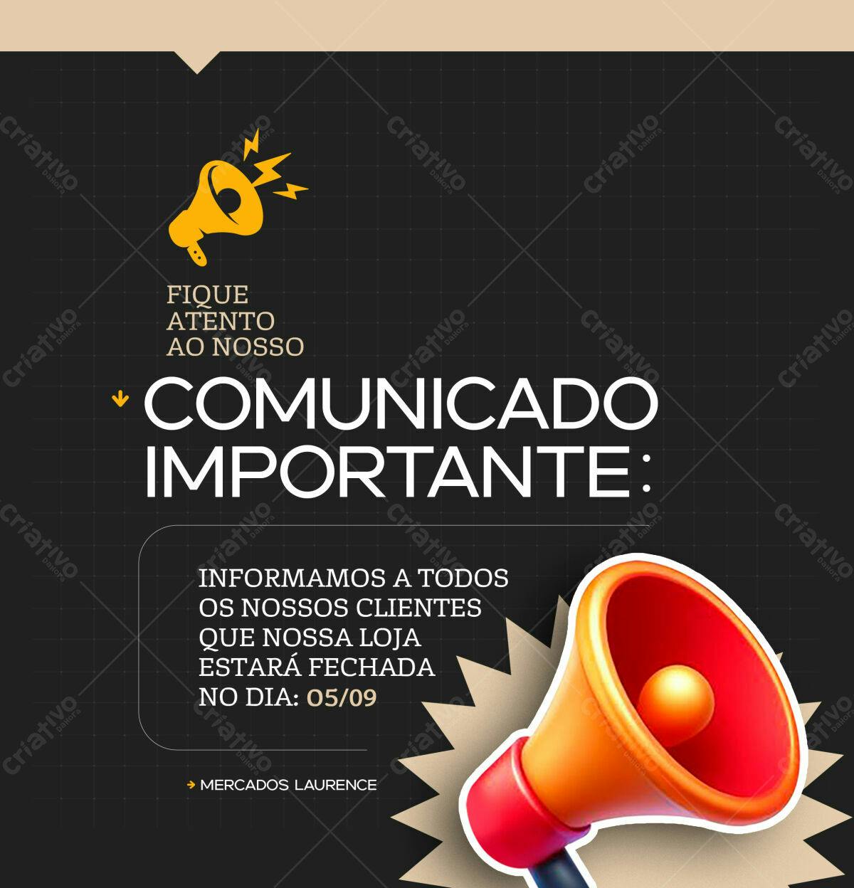 Comunicado Importante Loja Fechada PSD Editável