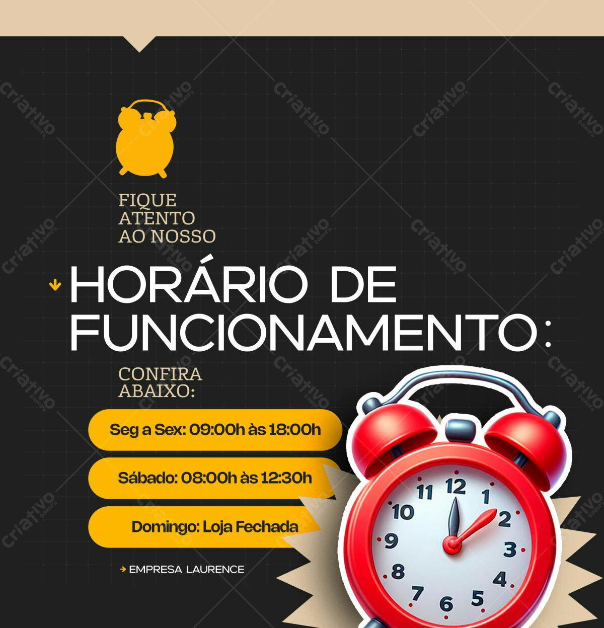 Post de Horário de Funcionamento PSD Editável