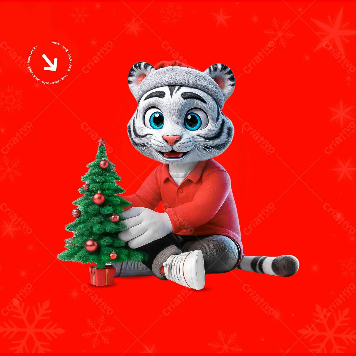Imagem Natalina Tigrinho Decorando Árvore PSD Editável