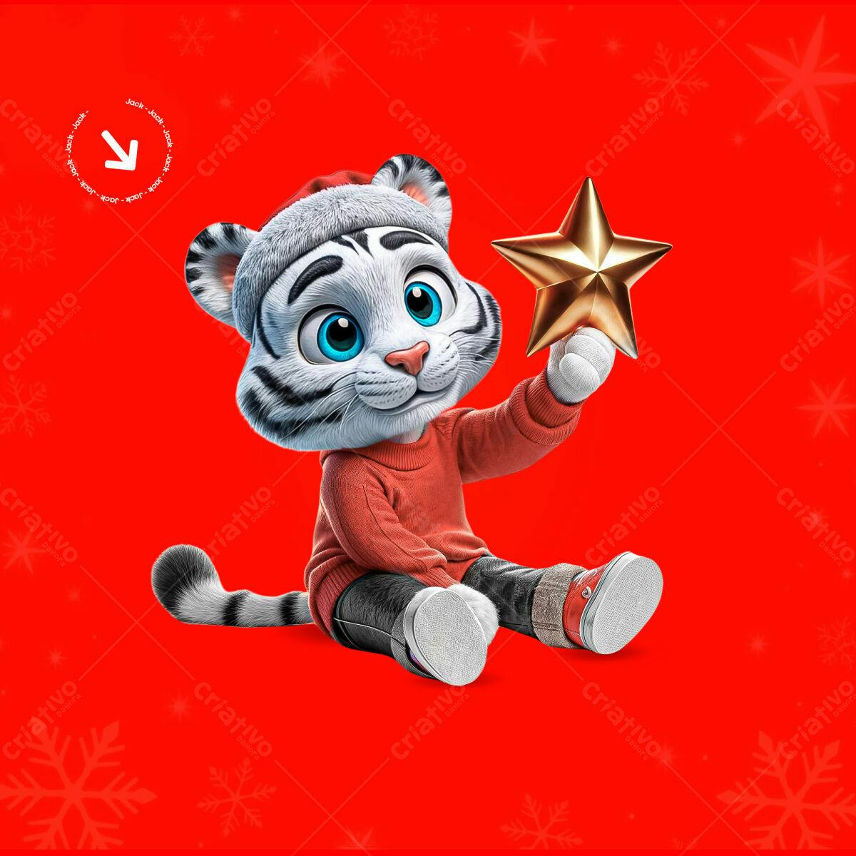 Imagem Natalina Tigrinho com Estrela PSD Editável