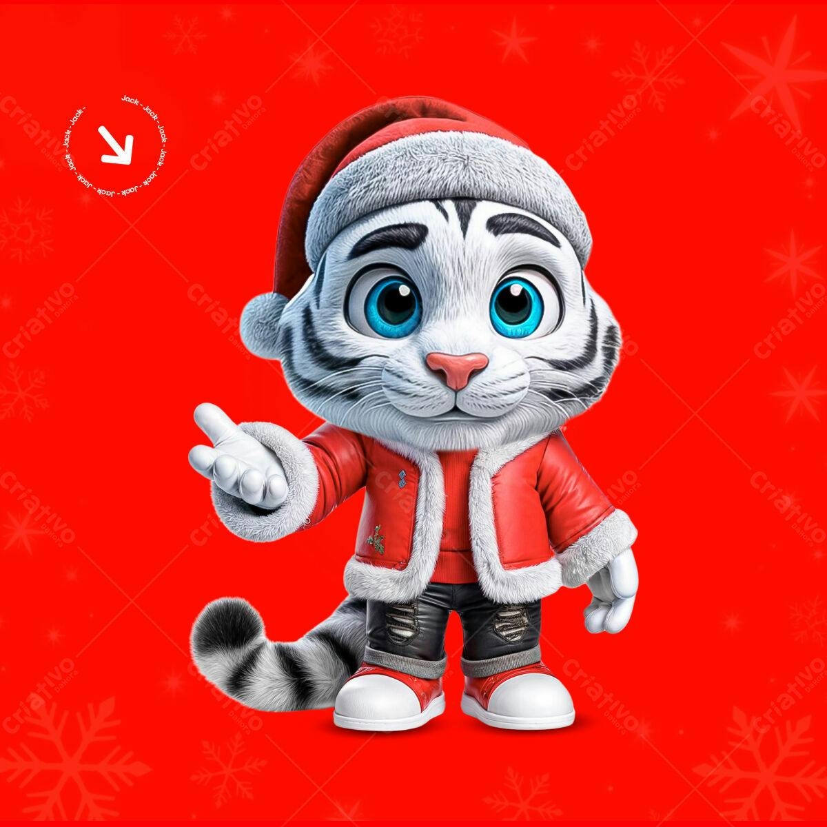 Mascote Tigre Natalino PSD Editável