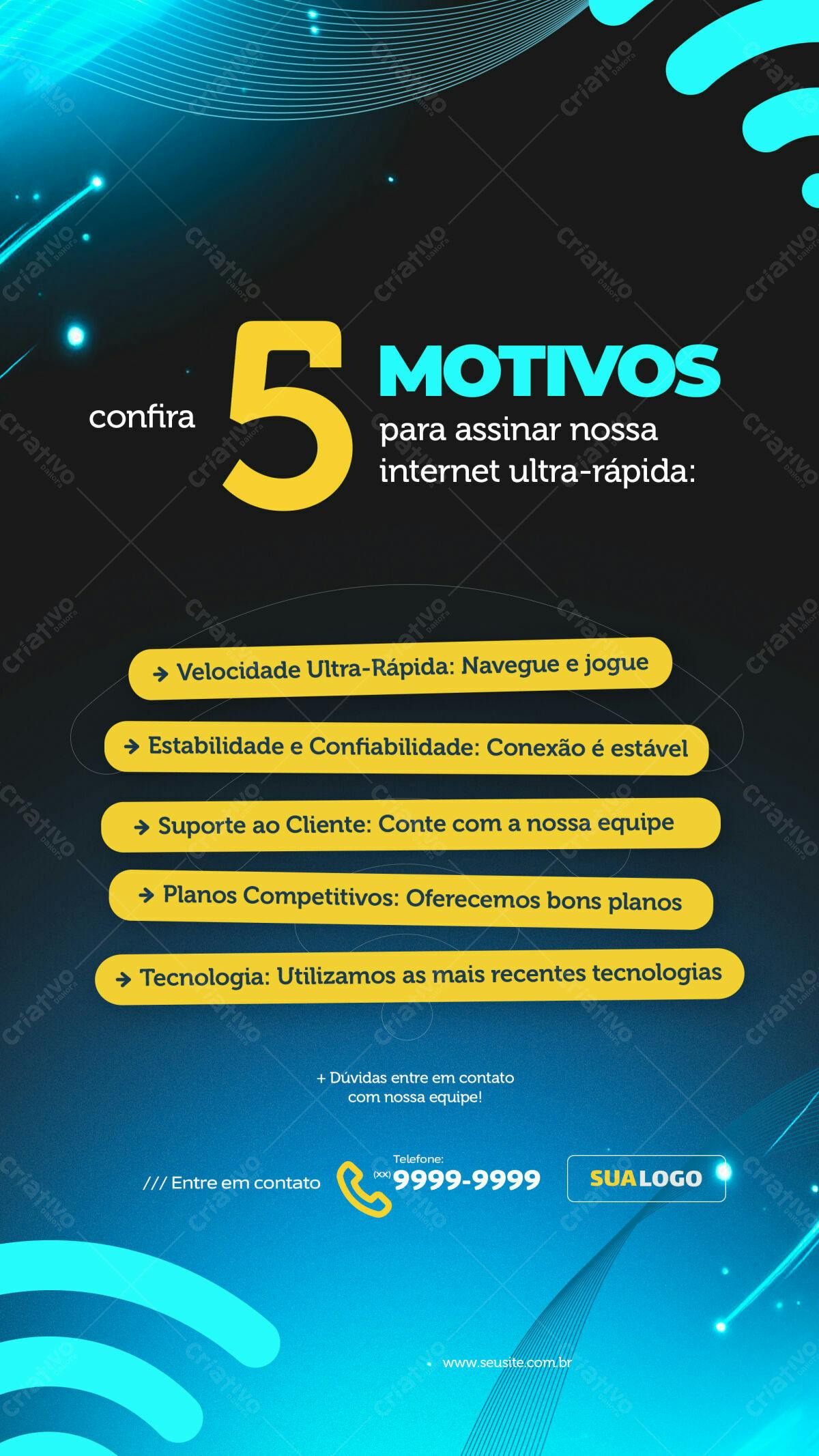 Flyer Propaganda Internet 5 Motivos PSD Editável