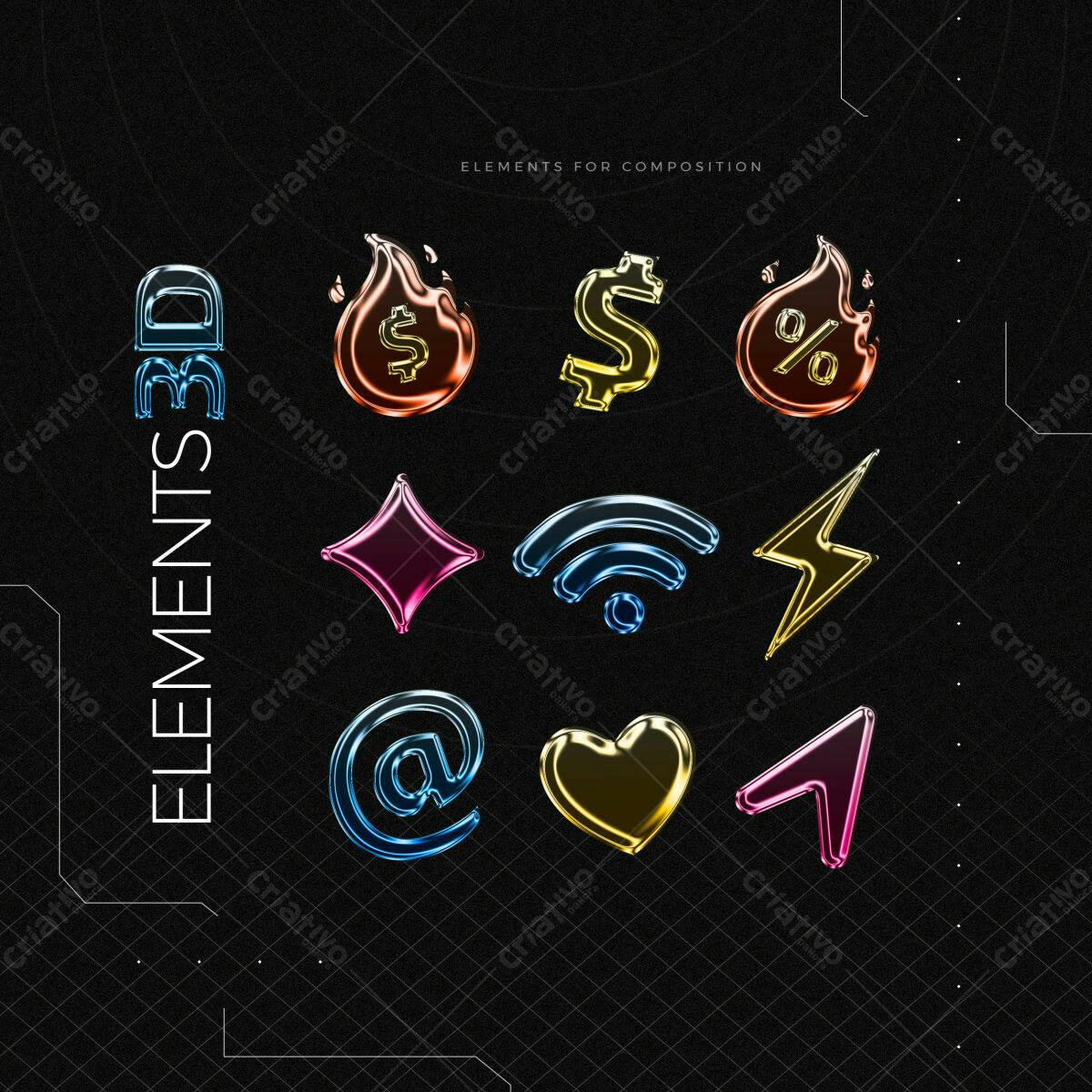 Elementos 3D para Design de Aplicativos PSD Editável