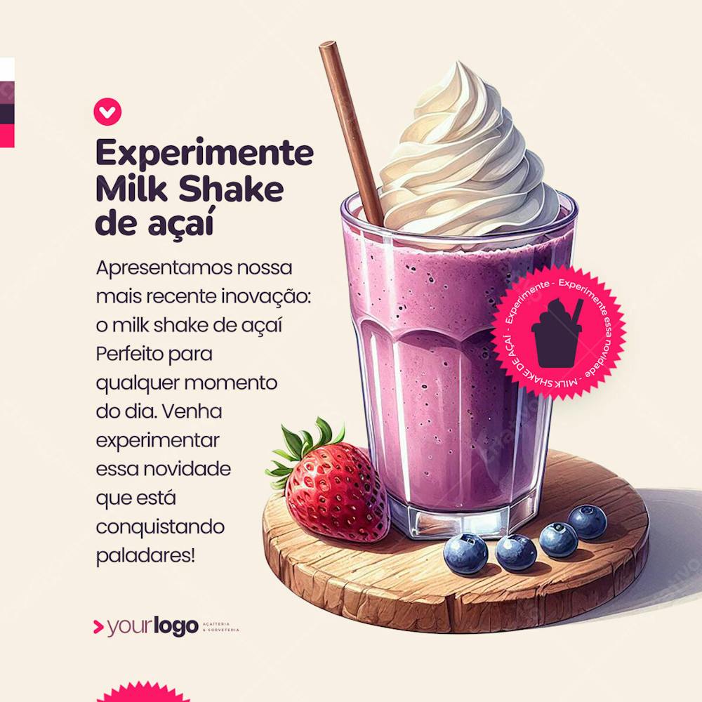 02 Experimente Nossa Novidade De Milk Shake De Açaí