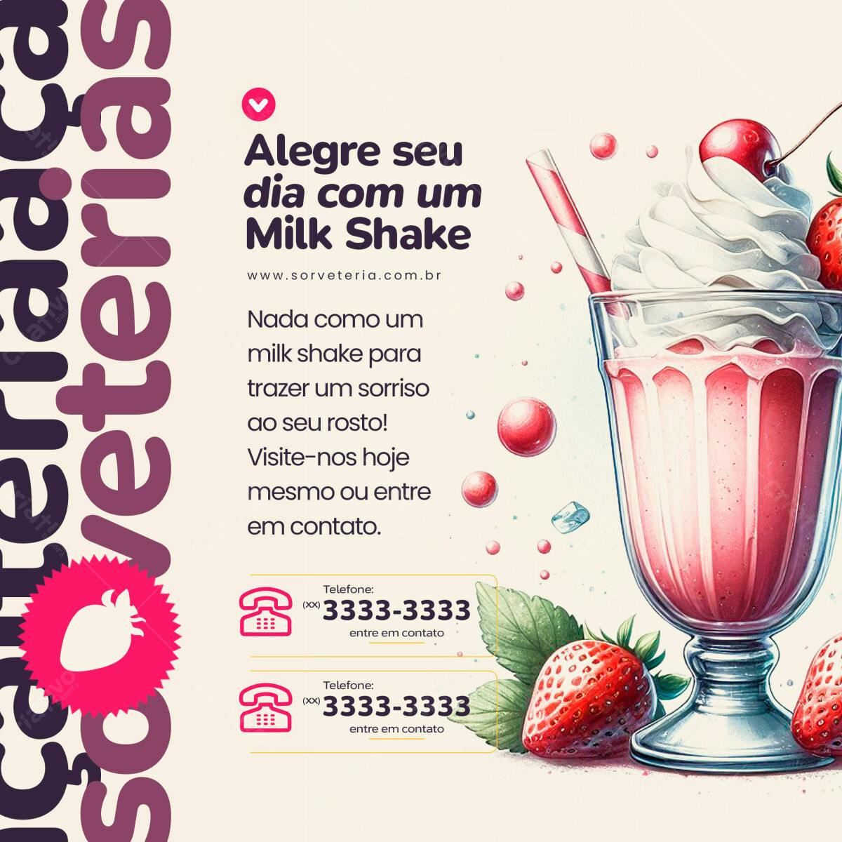 Post para Sorveteria com Milk Shake PSD Editável