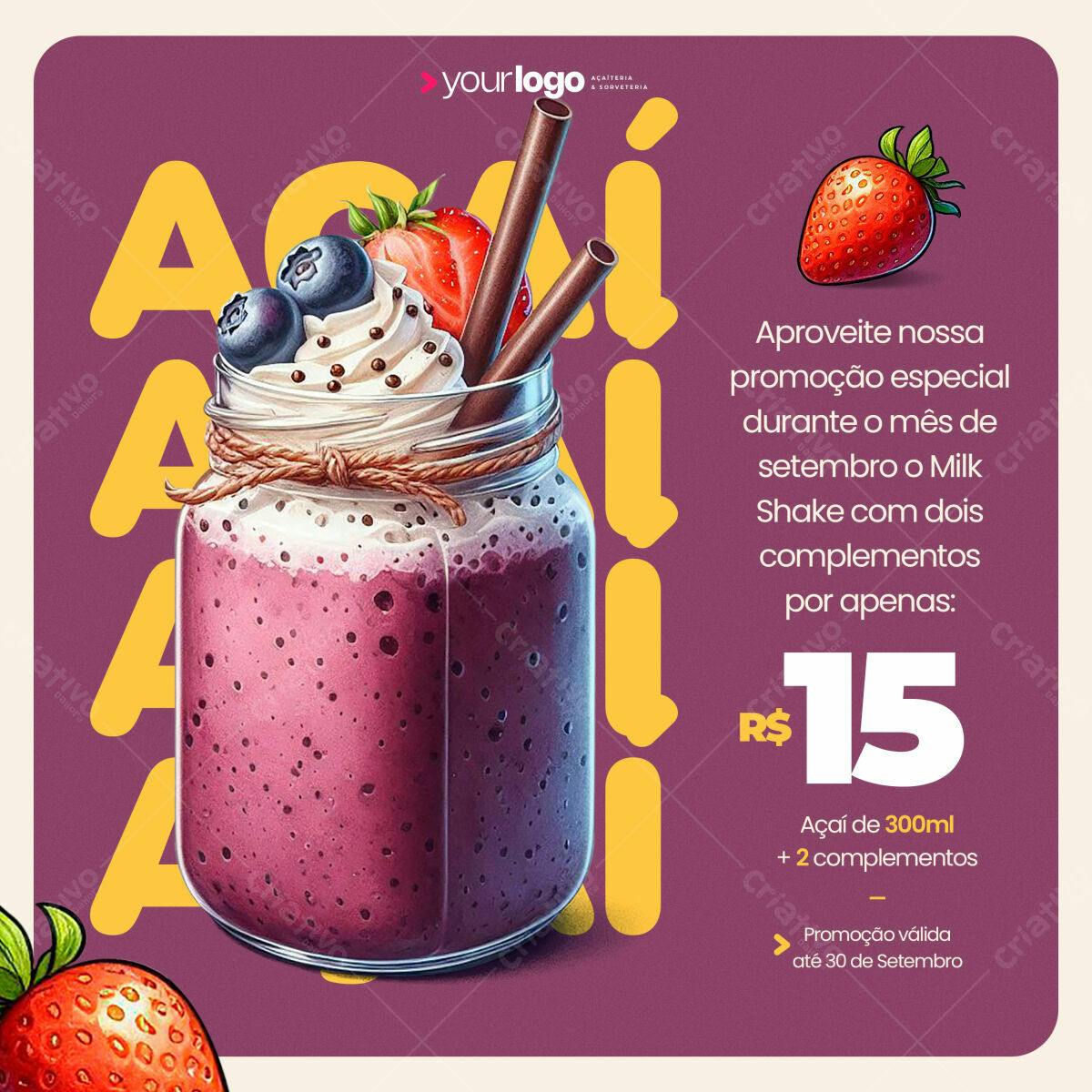 Post para Promoção de Açaí PSD Editável