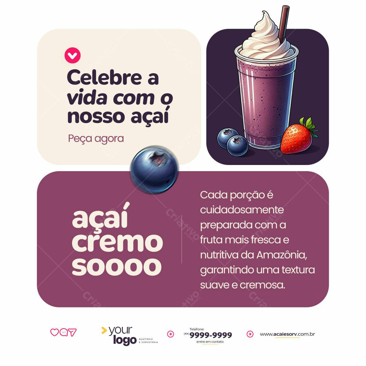 Post para Redes Sociais Açaí PSD Editável