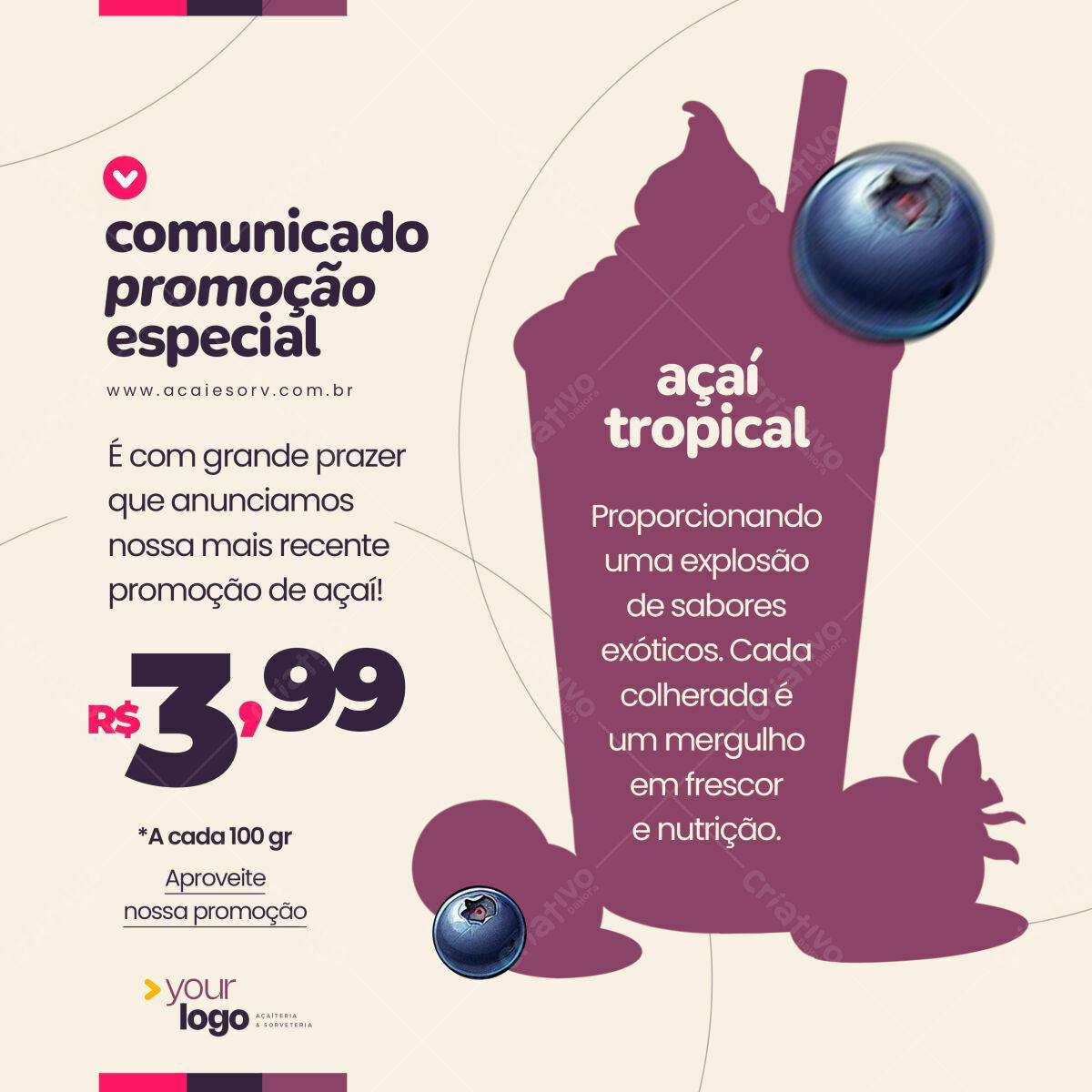 Flyer Promoção Açaí Tropical PSD Editável