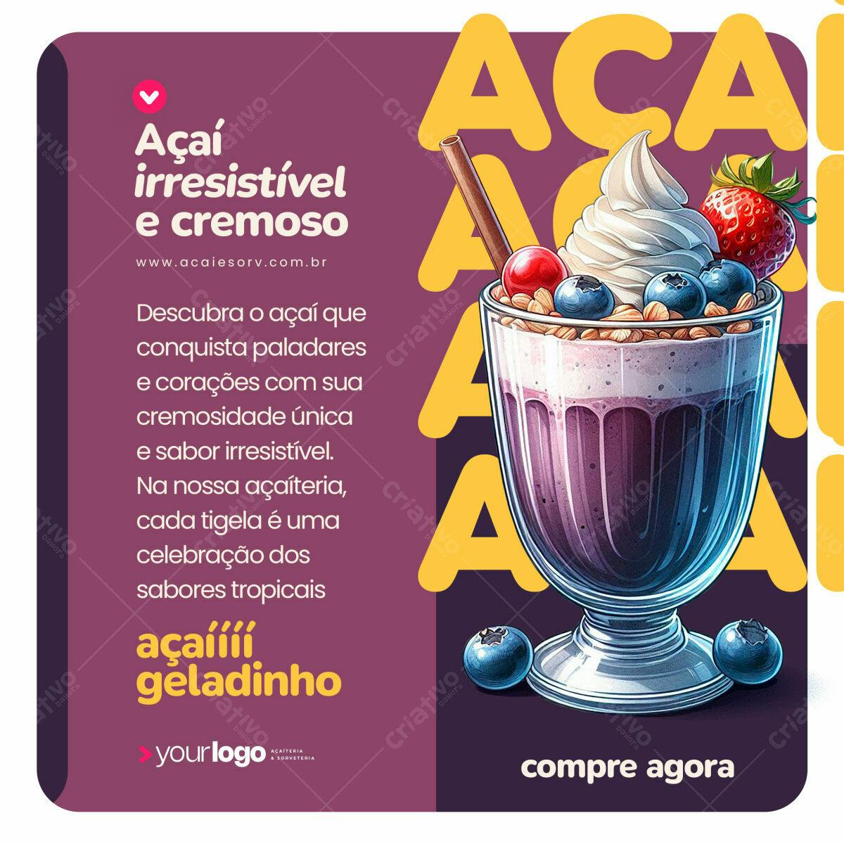Post Açaí Irresistível e Cremoso PSD Editável