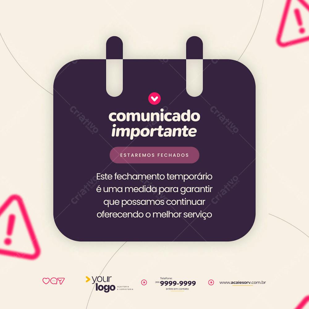 13 Comunicado Importante, Estaremos Fechados