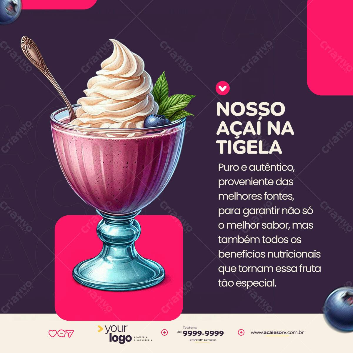 Post para Açaí na Tigela PSD Editável