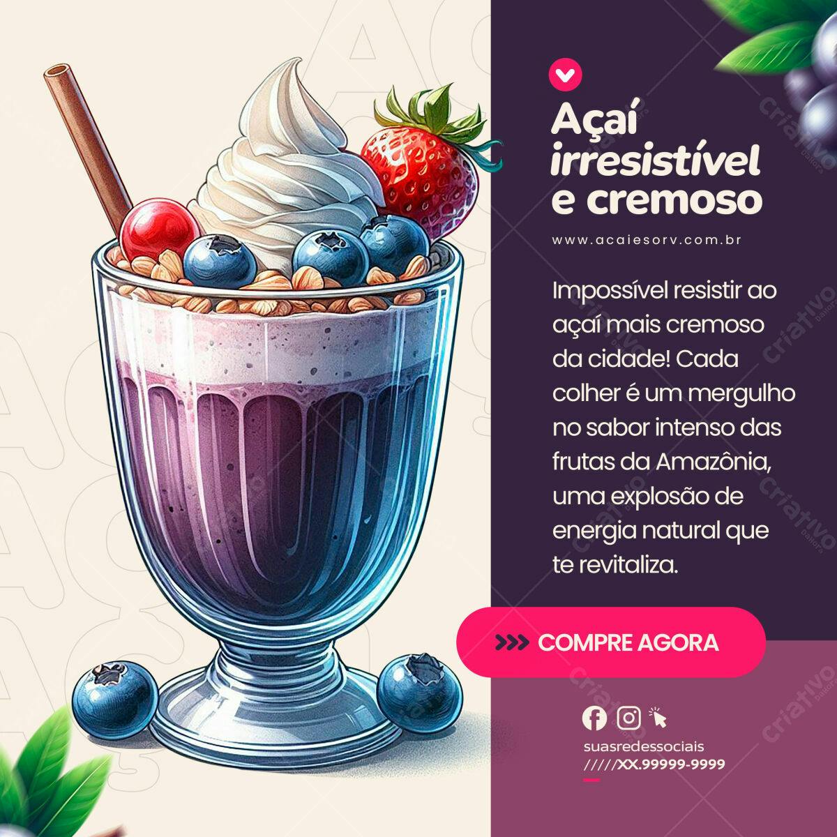 Post para Redes Sociais Açaí PSD Editável