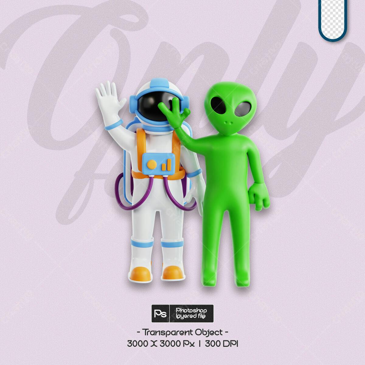 PSD Personagens 3D Astronauta e Alien para Posts PSD Editável