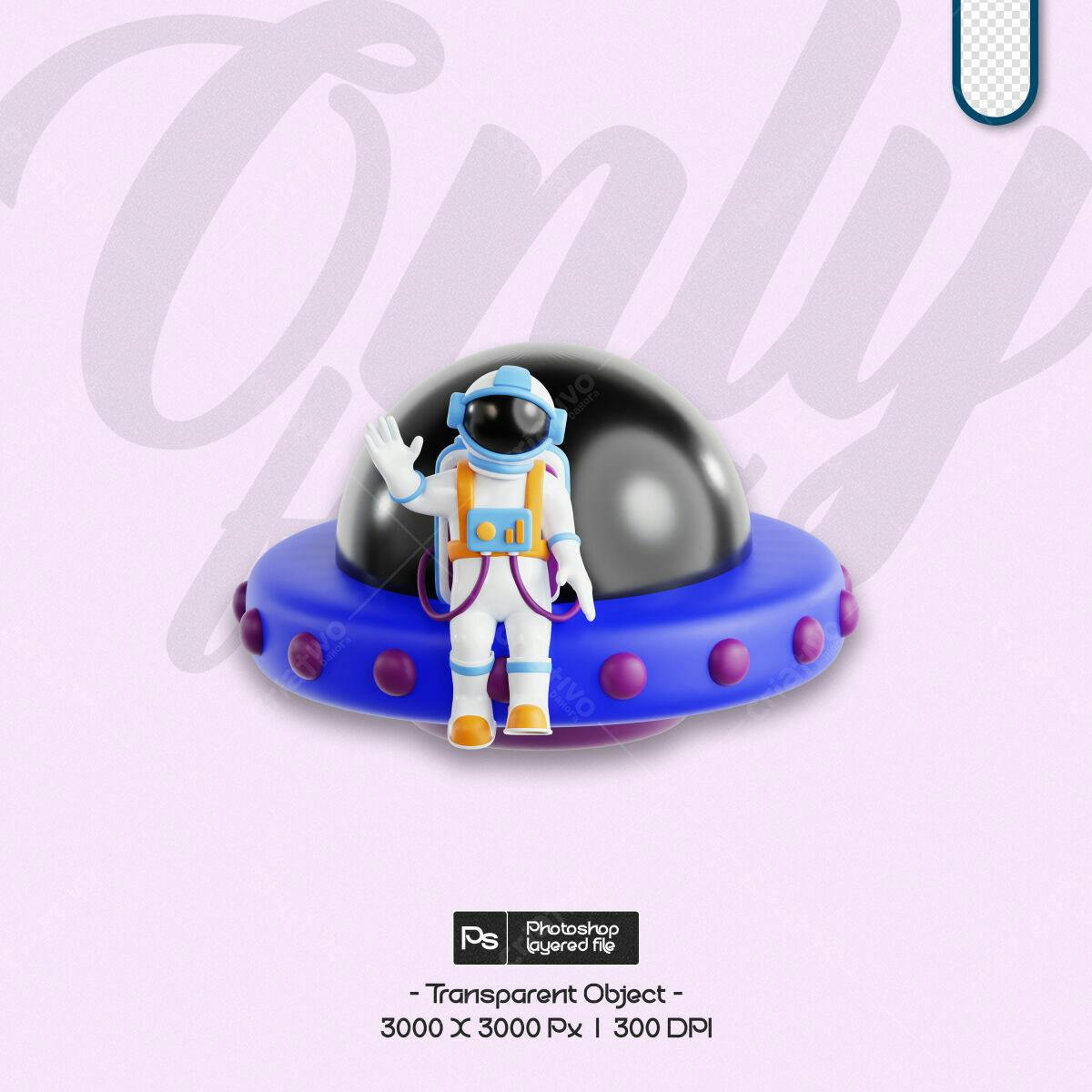 Objeto 3D Astronauta em Óvni PSD Editável