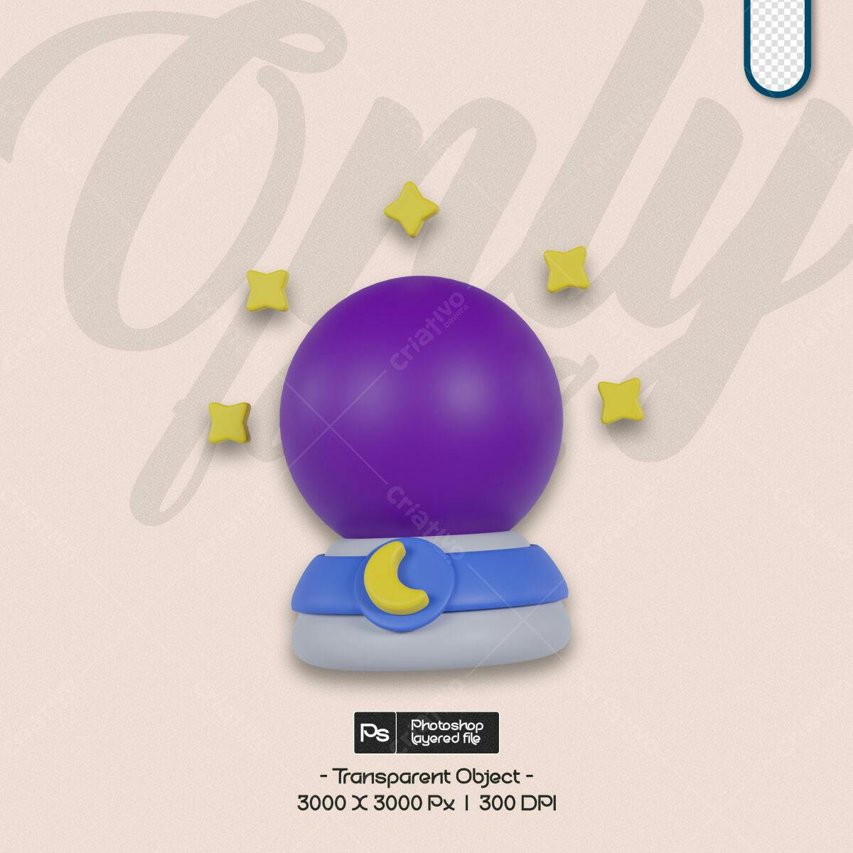 Objeto 3D Bola de Cristal Mística PSD Editável