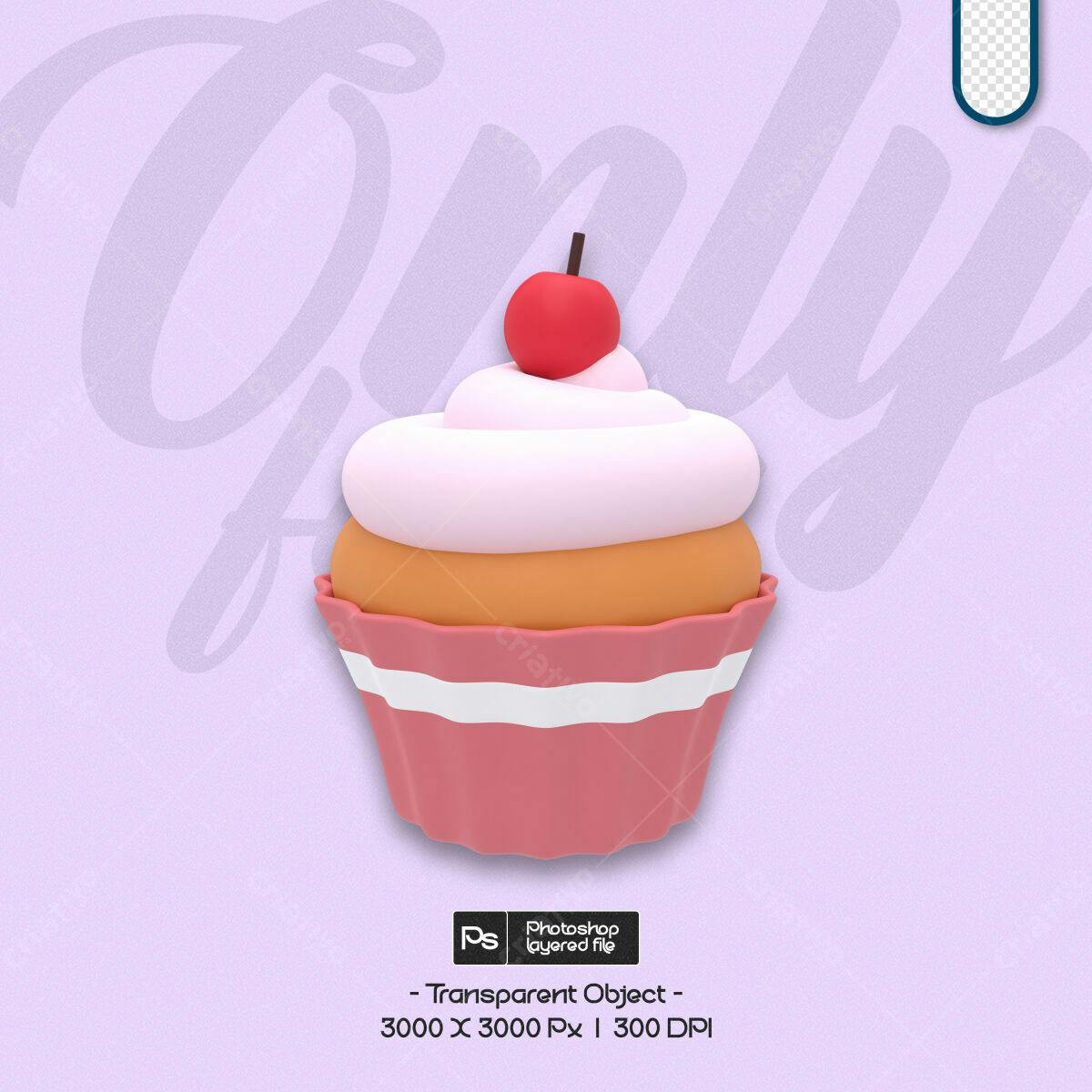 Imagem 3D Cupcake Rosa e Creme PSD Editável