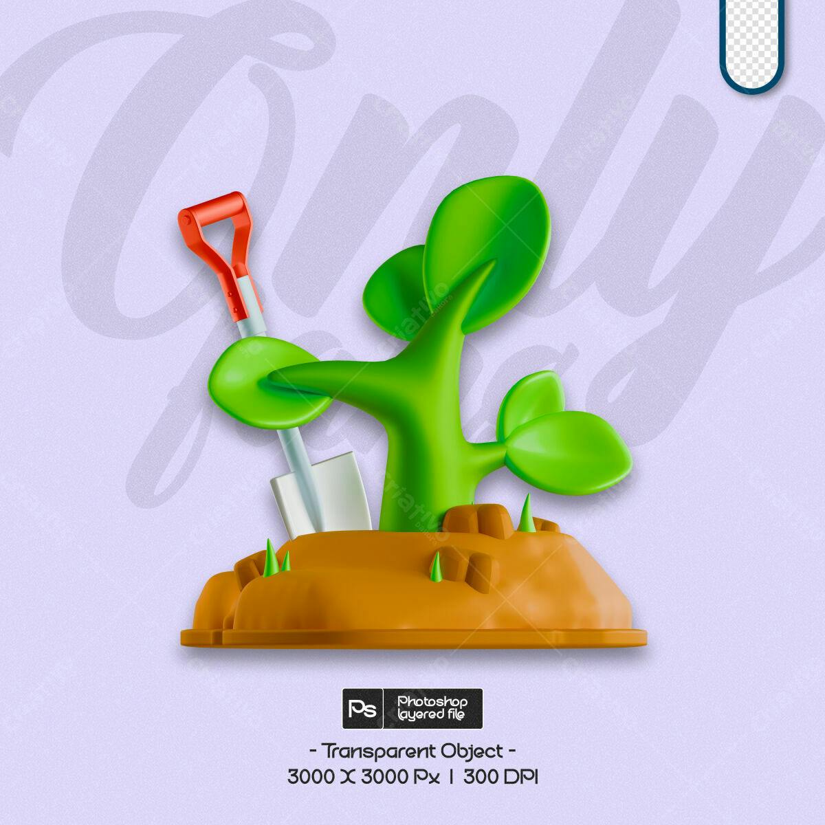 Objeto 3D Planta e Pá PSD Editável