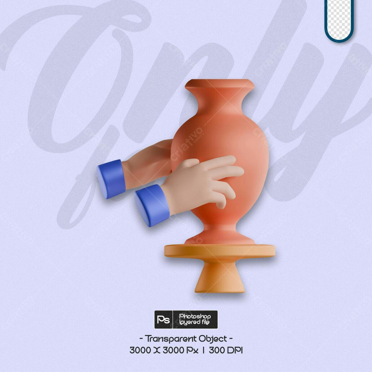 Objeto 3D de Vaso de Cerâmica PSD Editável