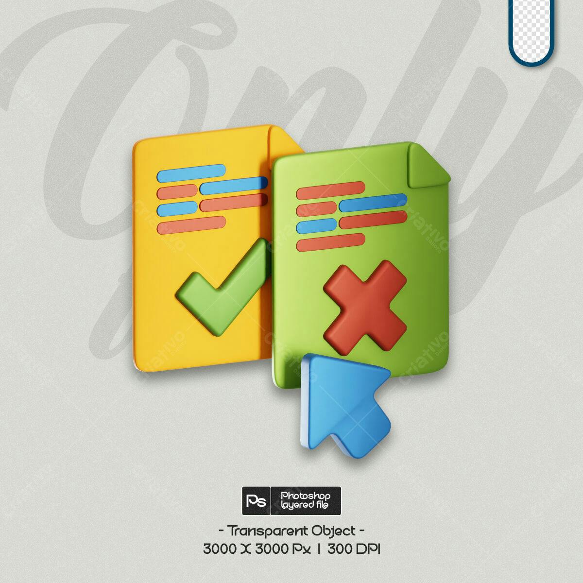Ícones 3D Checklist Sim/Não PSD Editável