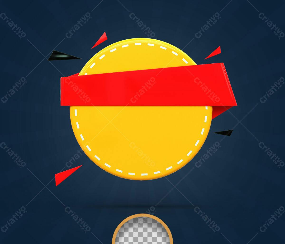 Selo 3D promocional amarelo e vermelho
