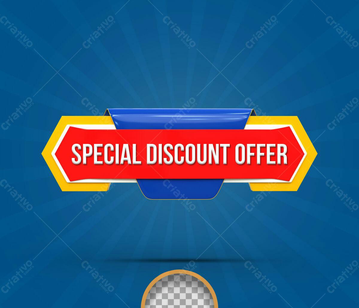 Selo 3D promocional vermelho e azul brilhante