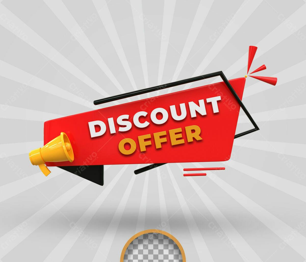 Selo 3D promocional desconto vermelho e amarelo