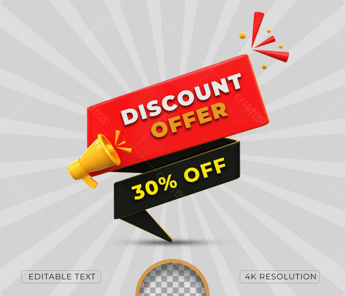 Selo 3D promocional vermelho e preto 30% desconto