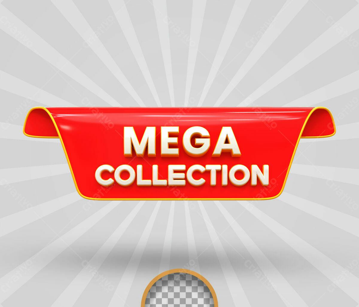 Selo 3D promocional vermelho e dourado mega coleção