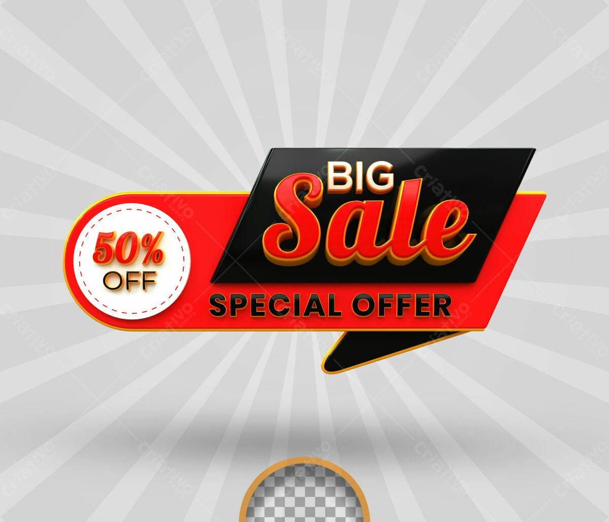 Selo 3D promocional vermelho e preto Big Sale