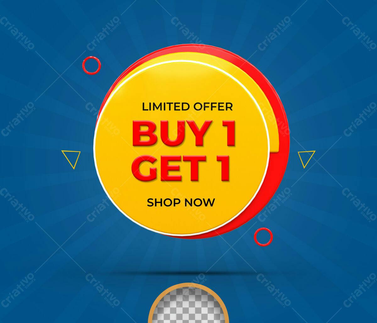 Selo 3D promocional circular amarelo e vermelho