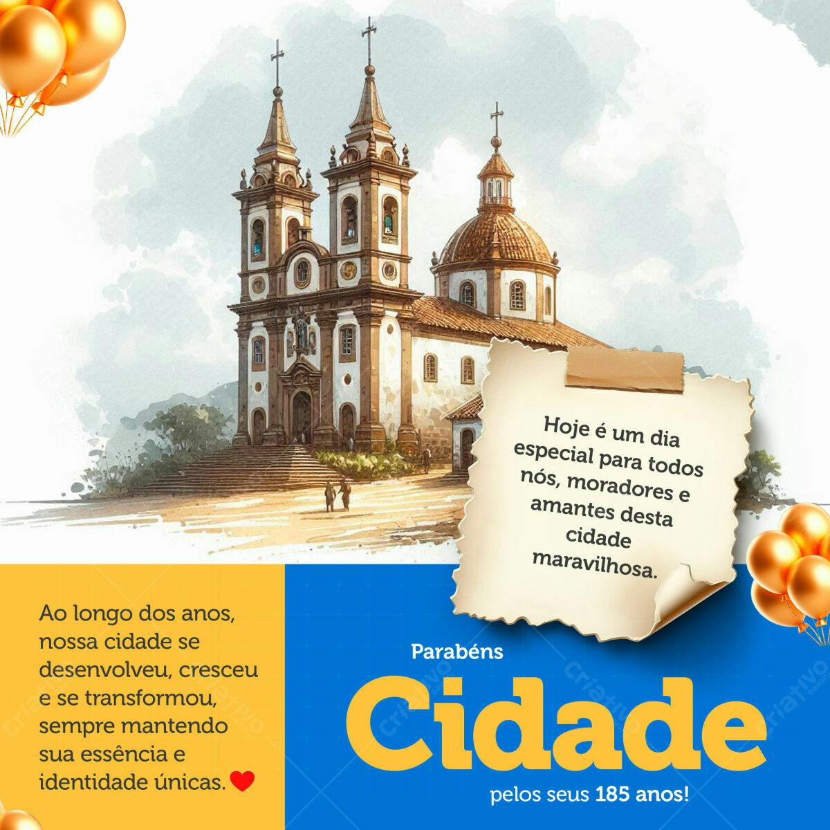 Flyer Aniversário Cidade 185 Anos PSD Editável