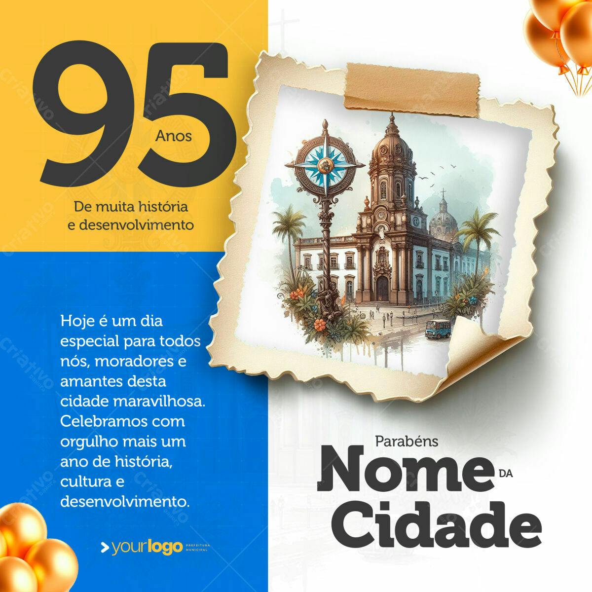 Flyer Aniversário Cidade 95 Anos PSD Editável