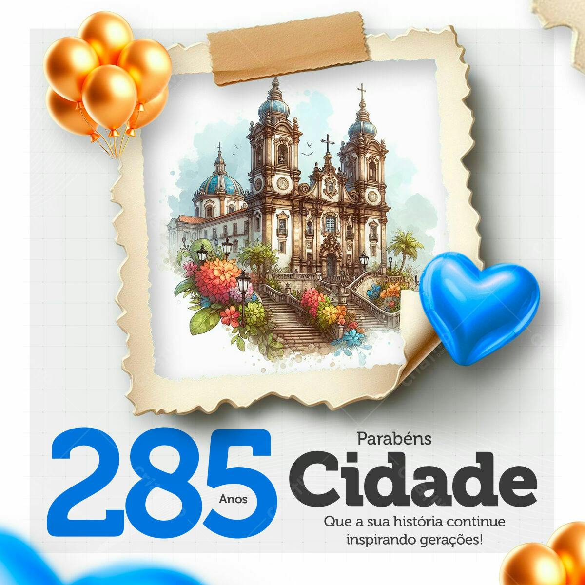 Flyer Aniversário Cidade 285 Anos PSD Editável