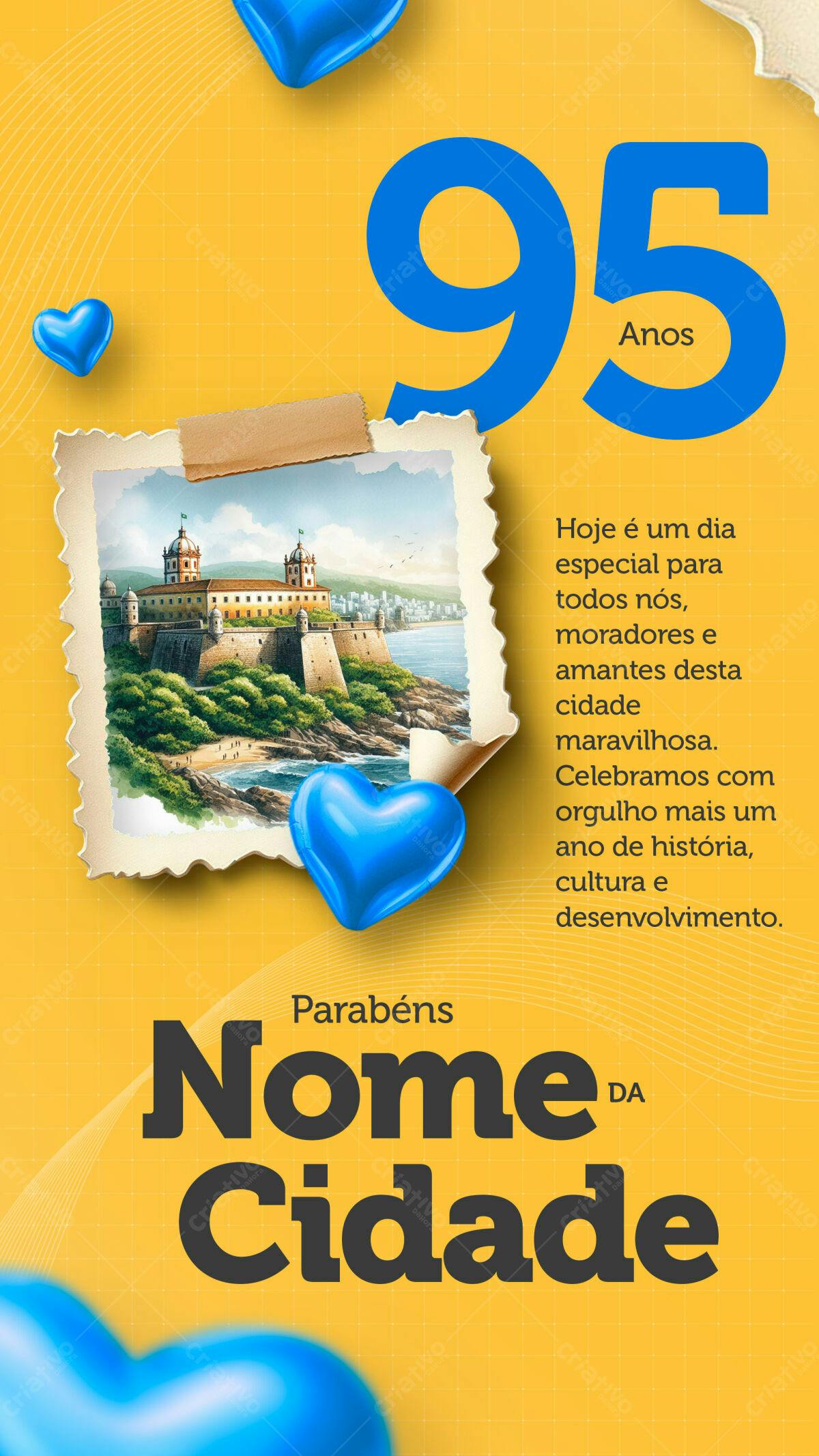 Flyer Aniversário Cidade 95 Anos PSD Editável