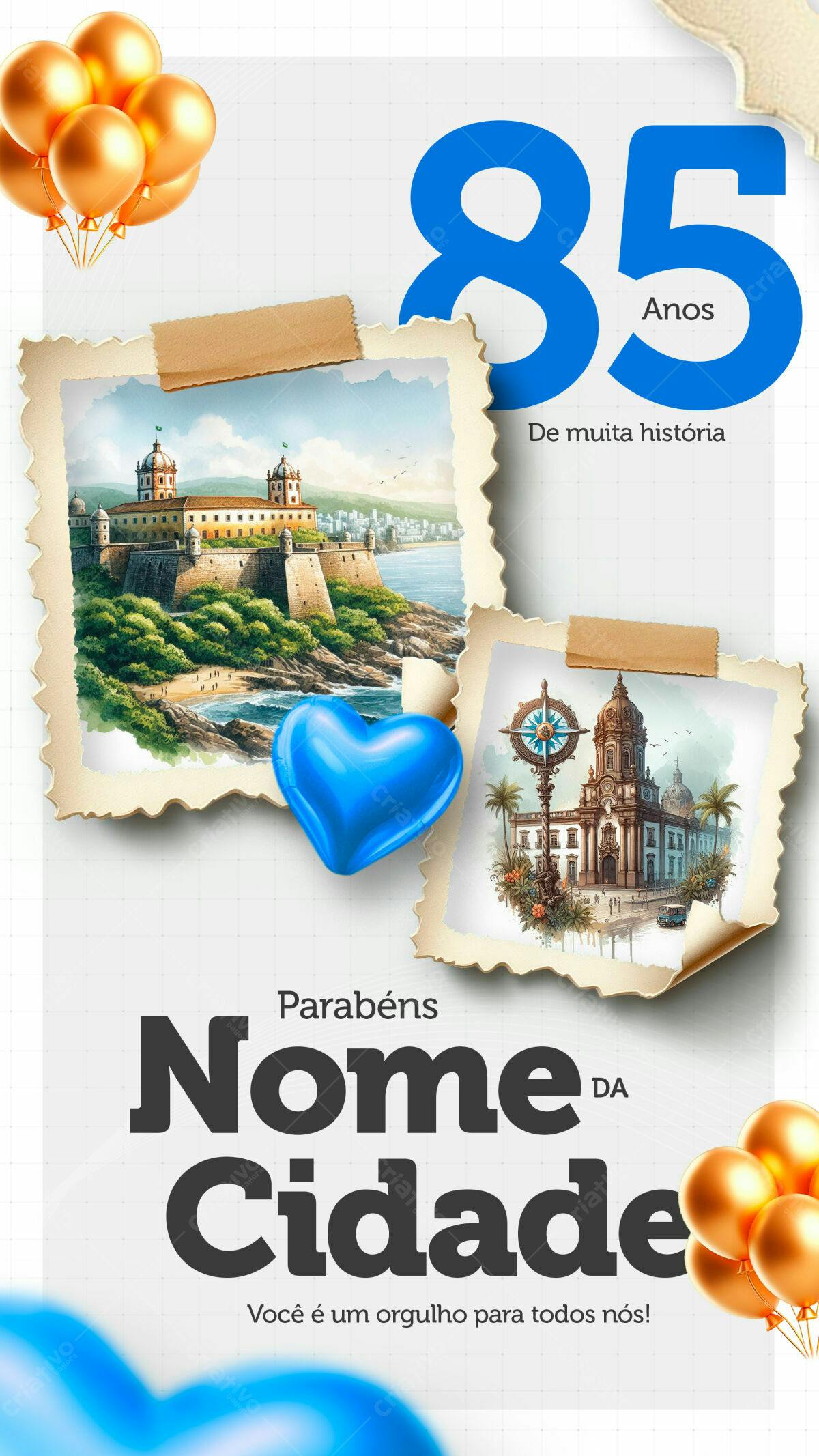 Flyer Aniversário 85 Anos Cidade PSD Editável
