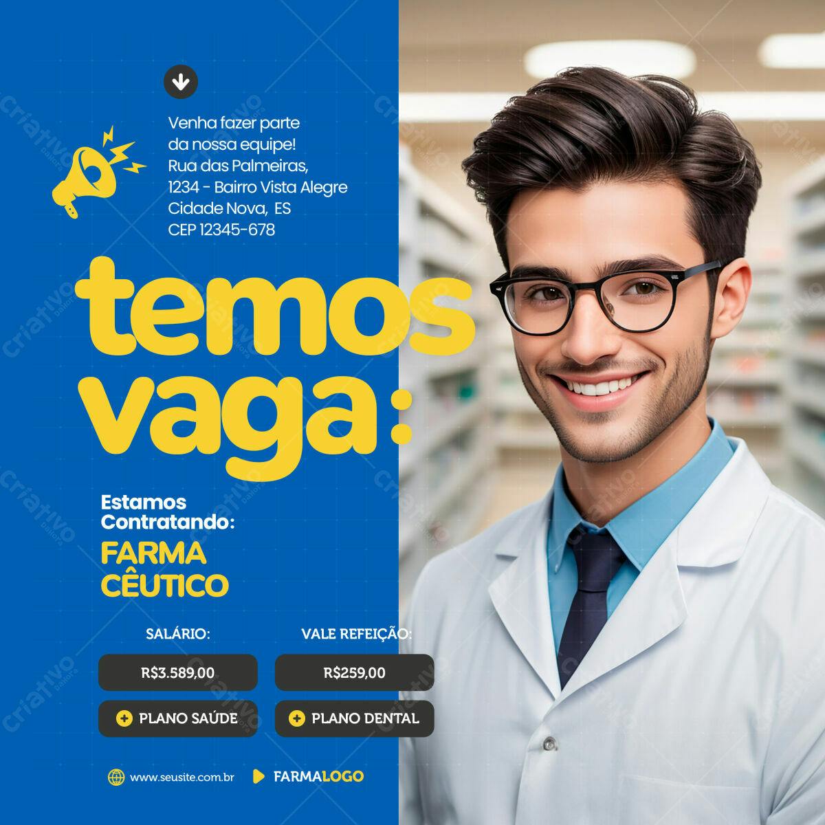 Postagem Vaga Farmacêutico PSD Editável