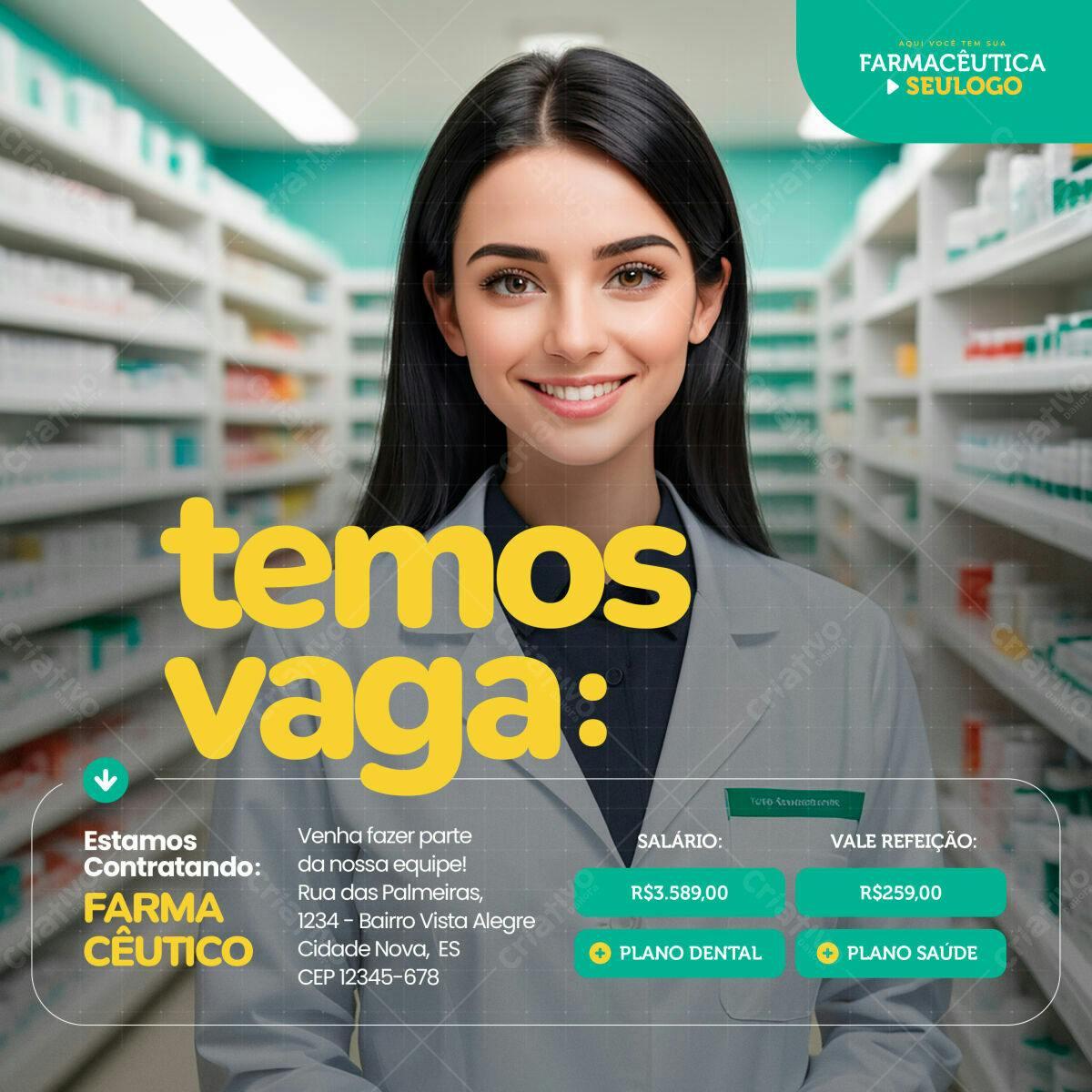 Flyer Vaga Farmacêutico PSD Editável