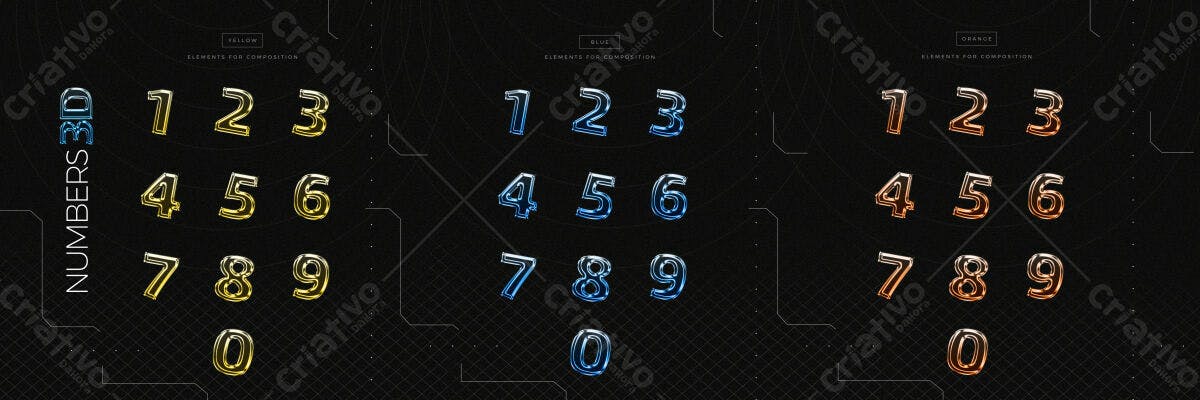 Números 3D em PSD Editável para Design Moderno