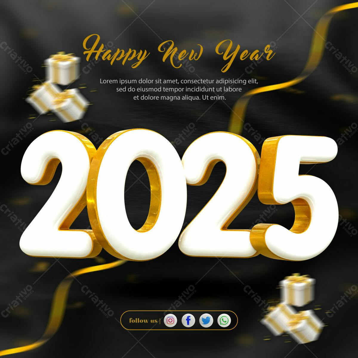 Postagem de Ano Novo 2025 PSD Editável