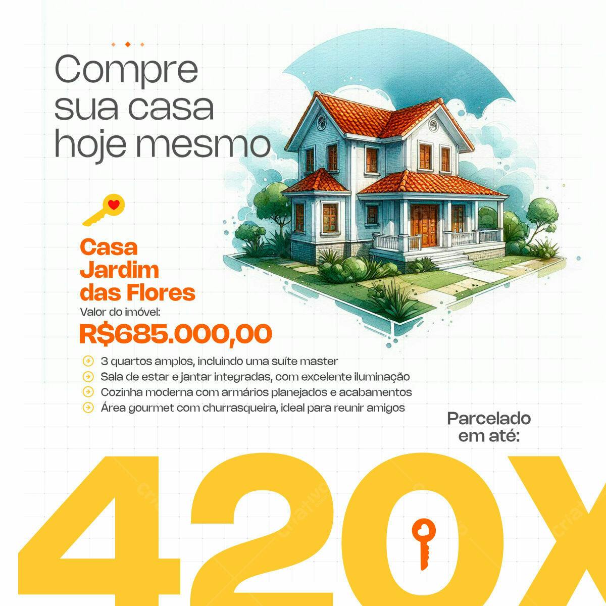 Flyer Imobiliário Casa Jardim das Flores PSD Editável